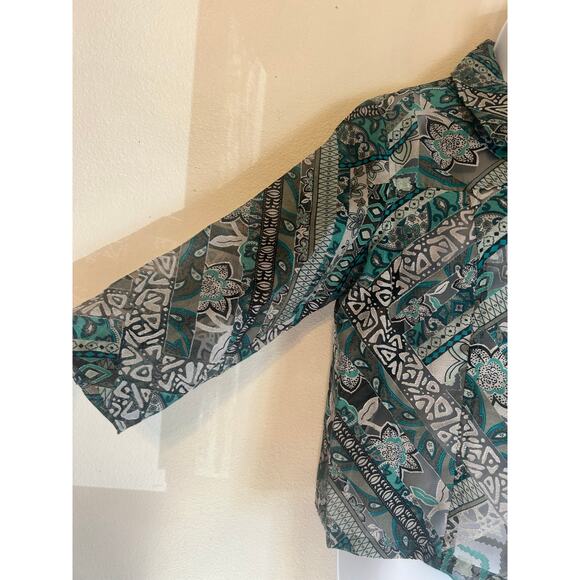 Erin London women's size Small sheer button-up blouse Teal-Black-ETC boho style - Picture 5 of 12